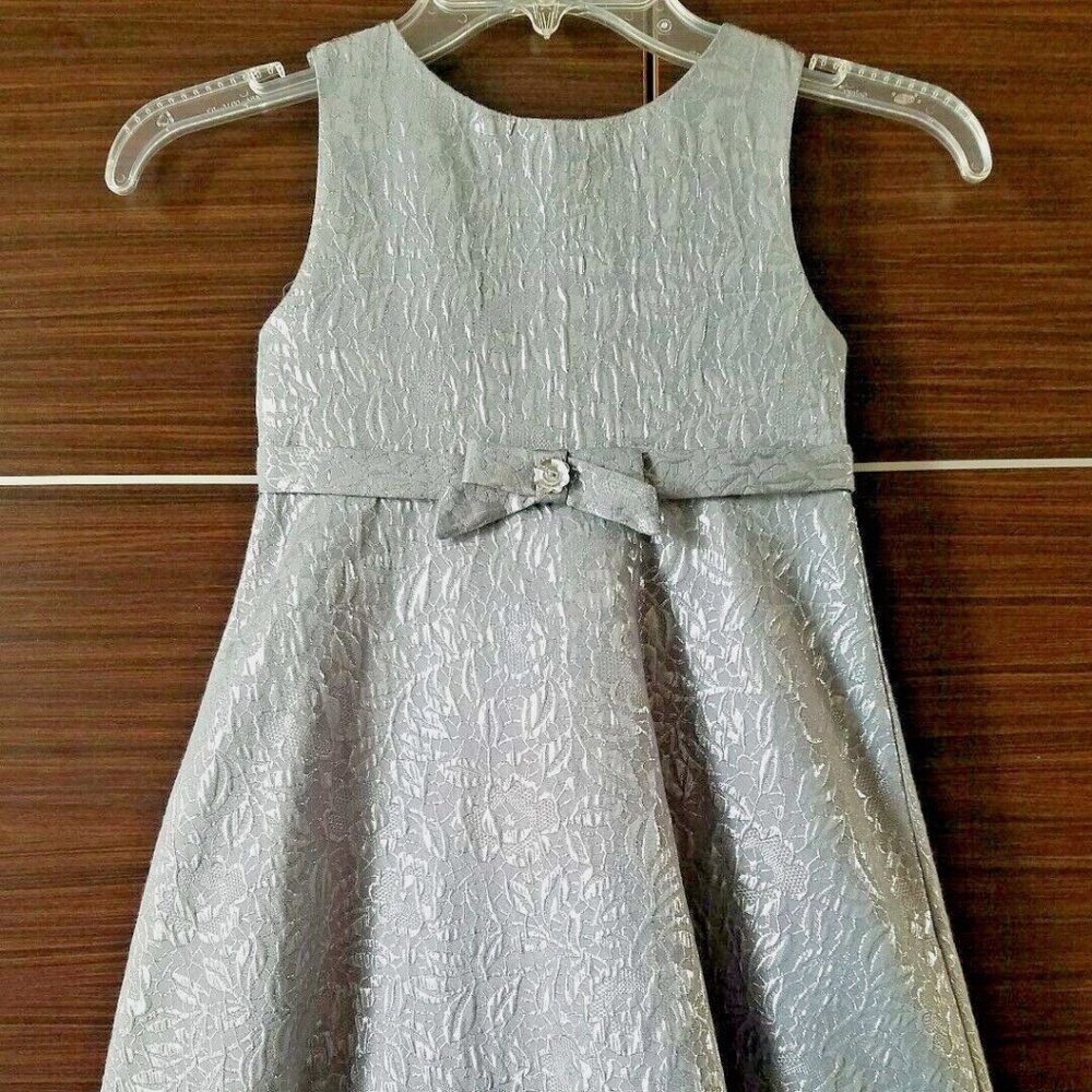 Charter Club Girls' Brocade Dress Silver Summer Wedding Holiday Party Size 5 NEW